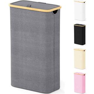 SpaceAid Slank T?jvaskekurv med L?g 65L Smal T?jkurv Beholder med Bambush?ndtag Skinny H?j Sammenklappelig H?mmer til Sovev?relse Badev?relse Sov