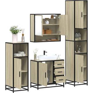 møbelsæt til badeværelse 4 dele konstrueret træ røget sonoma-eg