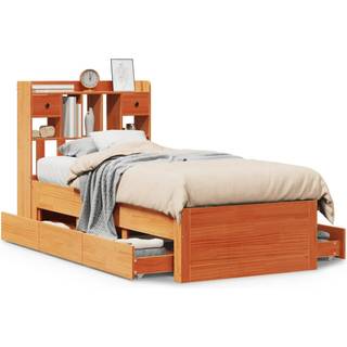 seng med reol uden madras 100x200cm massivt fyrretræ gyldenbrun