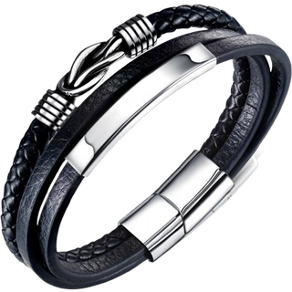 Flettet læderarmbånd til mænd sort