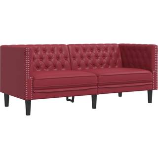 2-personers Chesterfield-sofa kunstlæder vinrød