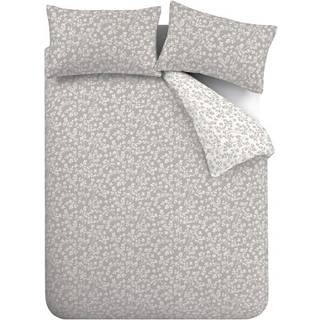 Catherine Lansfield Catherine Lansfield Grey Brushed 100% Cotton Grace Floral Leaf Duvet Cover Set