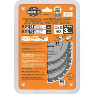 Rundsavsklinge til træ CMT Contractor; 160x2,2/1,4x20 mm; Z24/Z40/Z40; 15°; 3 stk.