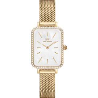 Daniel Wellington Quadro Bezel i guldfarvet med hvid skive og krystaller