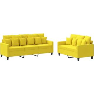 Sofasæt 2 Dele Stof - Lysegul / med hynder