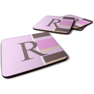 """"Carolines Treasures CJ1005-RFC Monogram-Pink Stripes Foam Coasters (s?t med 4) Startbogstav R 3,5"""""""" H x 3,5"""""""""" B Multicolor""""