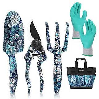 WorkPro 5pcs Garden Tool Set Aluminium H?re havearbejde Tool Set med havev?rkt?jspose Udend?rs have Handv?rkt?j Blomsterbl?