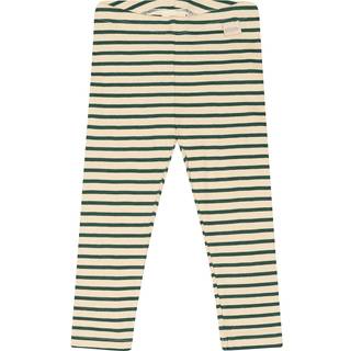 Petit Piao Emerald Green/dark Off White Stribede Leggings Modal