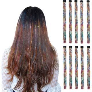 Liasun 10pcs/Set Highlight Glitter Tinsel Hair Extensions Clip In - Farvet fest Sparkling & Shiny Hair Extensions - Multi -Colors Hair Streak Bli