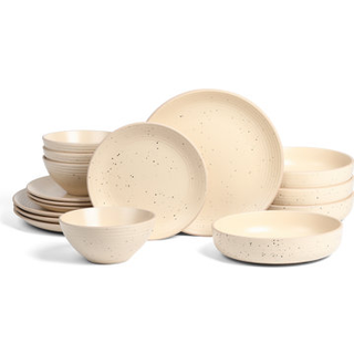 Stone Lain Lauren Modern StoneWare 16-Piece Round Thaysware Set Plates and Bowls Set Dish Set til 4 Beige