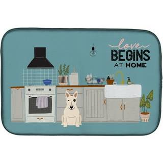 """" Caroline's Treasures CK7842DDM White Bull Terrier Kitchen Scene Dish-Drying-Mats 14 X 21 Multicolor """"