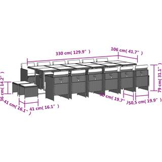Spisebordssæt Til Haven 11 Dele Med Hynder Polyrattan Beige - 16 / Sort og cremefarvet / træ