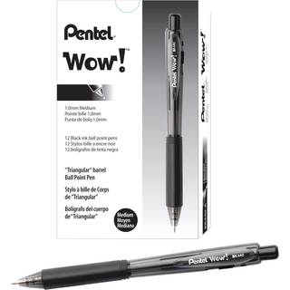 Pentel wow! Udtrækkelige kuglepenne Pens Medium Point 1,0 mm Transparente sorte tønder sort blækpakke på 12