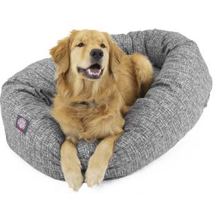 Majest?tisk k?ledyr 24 tommer bagel beroligende hundeseng vaskbar - hyggelig bl?d rund hundebed med rygs?jle st?tte til hunde til at hvile hovede