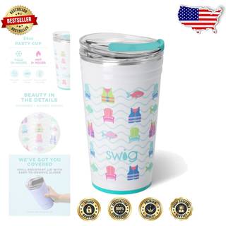 Swig Life 24oz Party Cup Stabelbar isoleret rejsekaffe Tumbler med EZ Skyder Låg Cup Holder Friendly Travel Thermos Rustfrit stål 24 Oz Tumbler G