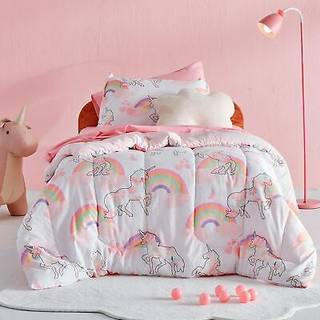 Sleep Zone Kids Twin Bedding Comforter Set - Super Cute & Soft Kids Bedding 5 stykker s?t med dyneplader Pillowcase & Sham (Pink Unicorn)