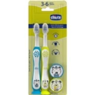 Chicco Toothbrush Set 3-6 y+ Tandbørste med sugekop til børn Tiger-Panda - 2 stk.
