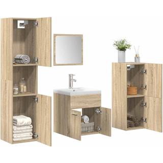 møbelsæt til badeværelse 5 dele konstrueret træ sonoma-eg