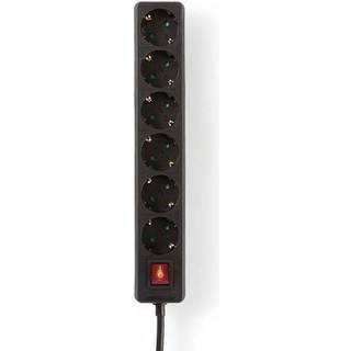 Nedis Multistikdåse, Type-F (CEE 7/7), 6-vejs, 3680W, 16A, 3m - Sort