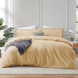 Hearth & Harbour Camel Gold Duvet Cover Fuld st?rrelse - 3 stykke fuld st?rrelse dyneovertr?k S?t bl?dt dobbelt b?rstet fulde dyneovertr?k med kn