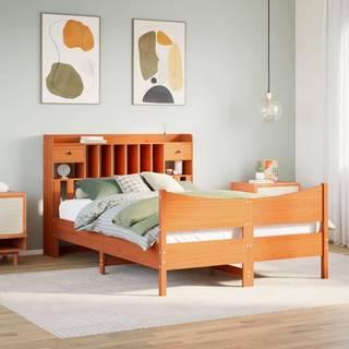sengeramme uden madras 140x190 cm massivt fyrretræ gyldenbrun