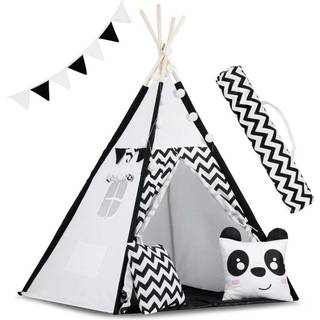 Tipi telt med puder og lamper, panda, sort/hvid