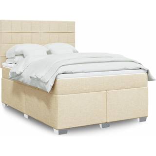 Kontinentalseng Med Madras Stof Farvet Creme - Blok med firkanter / 140 x 200 cm