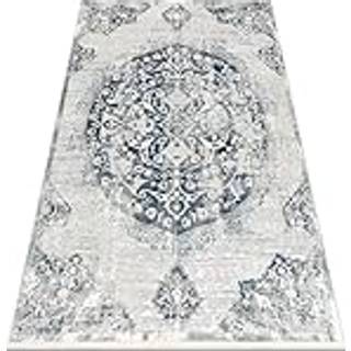 DISTIN 0820A marineblå / blå / hvid moderne tæppe - Ornament, vintage, frynser 120x170 cm