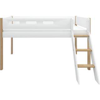 Højseng 120 Cm Med Stige Og Sengehest, 90x200 Cm, Hvid/eg