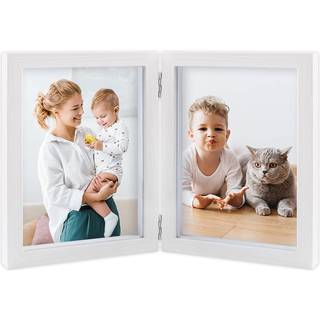 Aevete 5x7 dobbeltbillede rammer h?ngslet tr?foldning billedrammer lodret display med ?gte glasfront hvid
