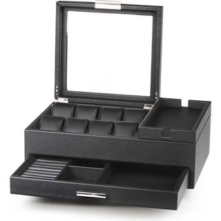 Rothenschild RS-LF8WB2V-BL Uhren-, und Accessoires-Box aus Kunstleder [6] schwarz mit Schublade