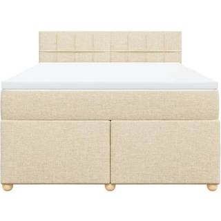 Kontinentalseng Med Madras Stof Farvet Creme - Blok med firkanter / 140 x 200 cm