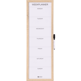 20 x 60 cm. Whiteboard ugetavle med træramme Engelsk