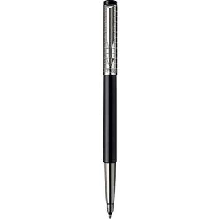 Parker Vector Premium sort rustfrit st?l Chiselled Roller Ball Pen Medium Point Bl? bl?k