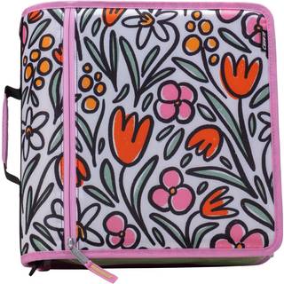 Case-It Mighty Zip Tab Zipper Binder 3 """" O-ring med 5-farvede tabbbes, der udvider filmappen og skulderremmen og håndterer D-146-sjov blomster