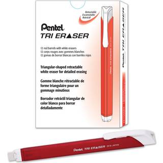 Pentel Tri Eraser udtr?kkeligt viskel?der Metallisk r?d t?ndeboks med 12 (ZE15MB)