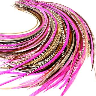 21 Natural & Hot Pink Color Hair Feathers - 7 - 12 Long - Feathers To Hair Extension Rooster Feathers DIY Kit - Iøjnefaldende design - 20 Micro -
