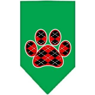 Argyle Paw Red Screen Print Bandana Emerald Green Small