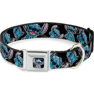 Buckle -down sikkerhedssele Buckle Dog Collar - Stitch Poses/Hibiscus Sketch Black/Grey/Blue - 1 """" Bred - Passer til 15-26 """" Hals - Stor