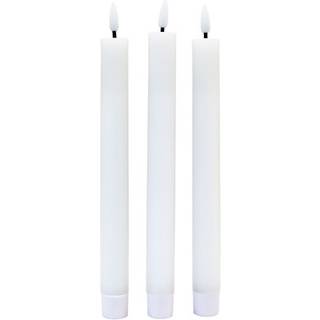 3-pak hvide LED stearinlys, flammeeffekt - Ø2,2cm, Højde: 24,5cm, stagelys, inkl. fjernb., timer, batteri