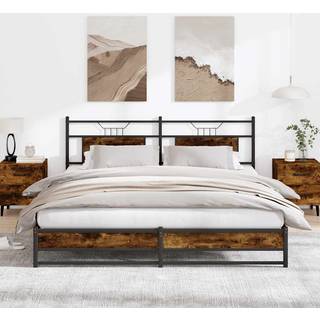 Sengeramme Uden Madras Konstrueret Træ Røget Eg - med sengegavl og dobbelt lavt fodgærde / 183 x 203 cm
