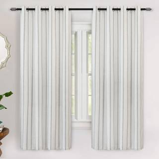 DriftAway Farmhouse Linned Blend Blackout Gardiner 63 tommer lange til soveværelse Lodret stribet trykte linnedgardiner Termisk isoleret Grommet