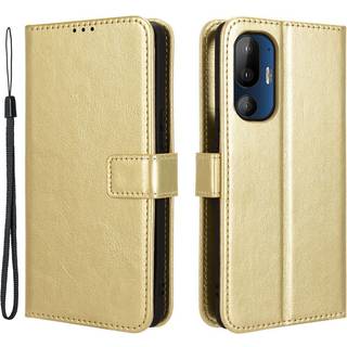 HTC U24 Pro (5G) - EIDERWOOD Blankt Læder Cover m. Pung & Strop - Guld