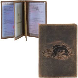 Ausweisetui Leder 12x16cm 3teilig mit Fisch-Prägung "Vintage" antikbraun Wels