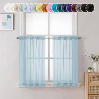 Chyhomenyc Sheer Sky Blue Tier Curtain 24 tommer Længde Lille vinduesgardiner behandling til badeværelse stue kælder kort stang lomme café gardin