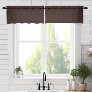 ChyHomenyc Sheer Valances til Windows 2 stykker 42WX14L inches Brun lille vinduesvindue til stue badeværelse cafe vaskeri kælder elegant chokolad