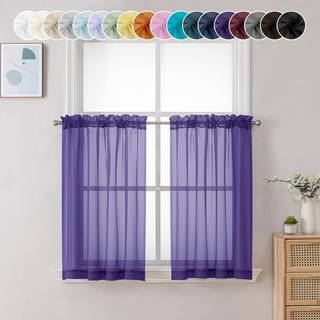 Chyhomenyc Sheer Purple Tier Curtains 24 tommer længde Lille vinduesgardiner behandling til badeværelse stue kælder kort stang lomme café gardine