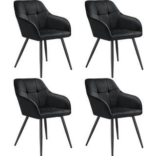 Stol Marilyn, velour, quiltet - sort/sort,Sæt med 4 stk.