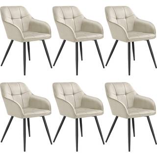 Stol Marilyn, velour, quiltet - creme/sort,Sæt med 6 stk.