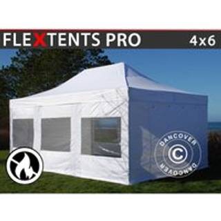 Foldetelt FleXtents Easy up pavillon PRO 4x6m Hvid, Brandhæmmende, inkl. 8 sider